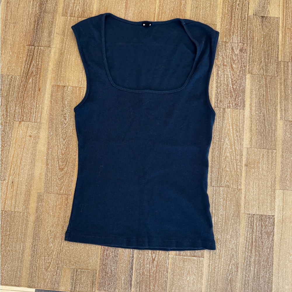 Monrow Blue Fitted Sleeveless Tank Top